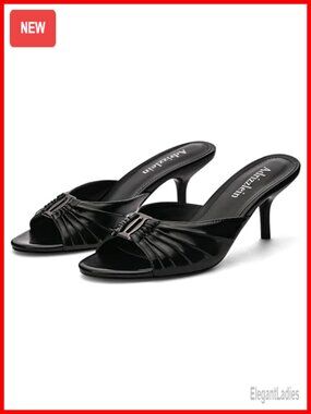 Peep Open Toe Kitten Low Heel Mules Ruched Slip On Heeled Sandals
